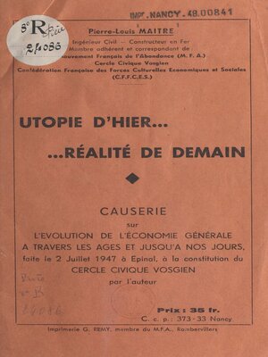 cover image of Utopie d'hier, réalité de demain